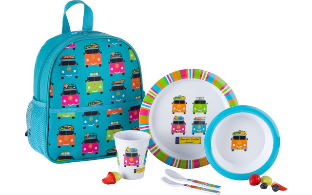 Flamefield Melamin Kinder Geschirr-Set Camper Smiles Junior