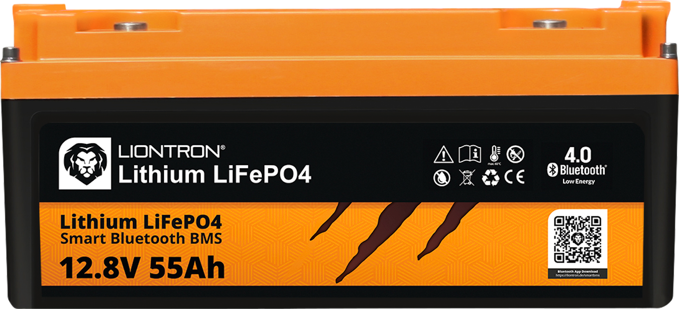 Liontron Lithium-Akku LiFePO4 Smart BMS Marine mit Bluetooth Überwachung 12,8 V / 55 Ah - Fahrzeug-Batte...