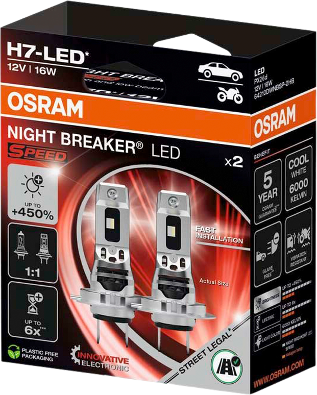OSRAM 64210DWNBSP-2HB LED Leuchtmittel NIGHT BREAKER® LED SPEED H7 16W 12V