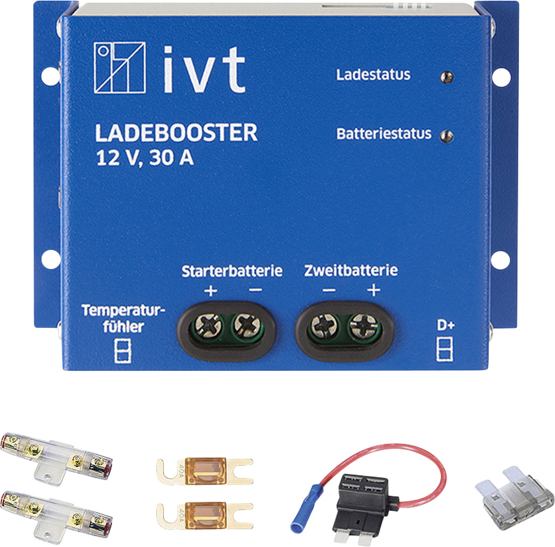 IVT Ladebooster / Ladespannungs-Booster 12 V / 30 A inklusive Kfz-Anschlussmaterial - Batterie-Ladegeräte