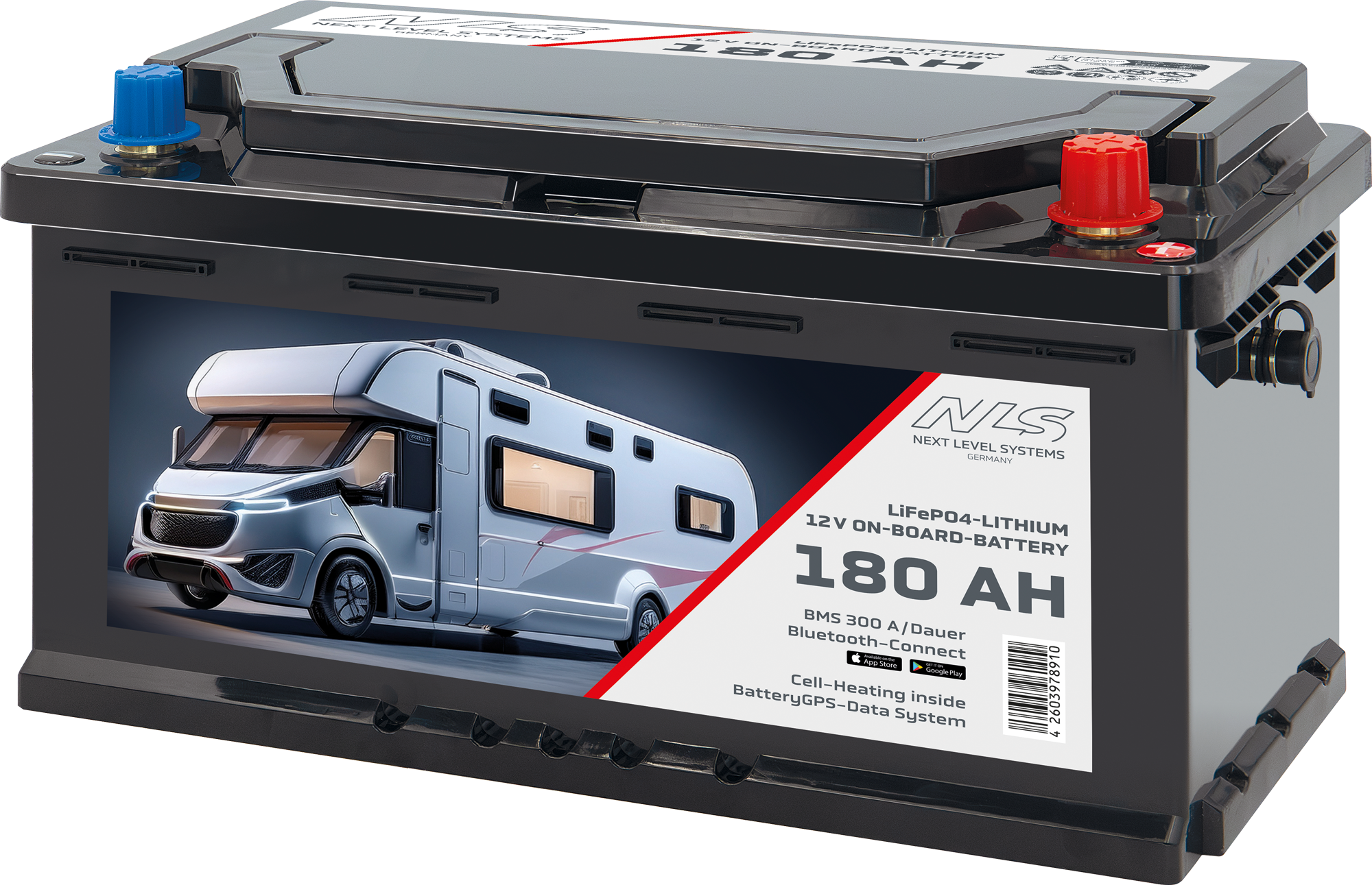 Next Level Systems LiFePO4 Bordbatterie für Reisefahrzeuge mit Bluetooth und Heizung 180 Ah - Fahrzeug-Batt...