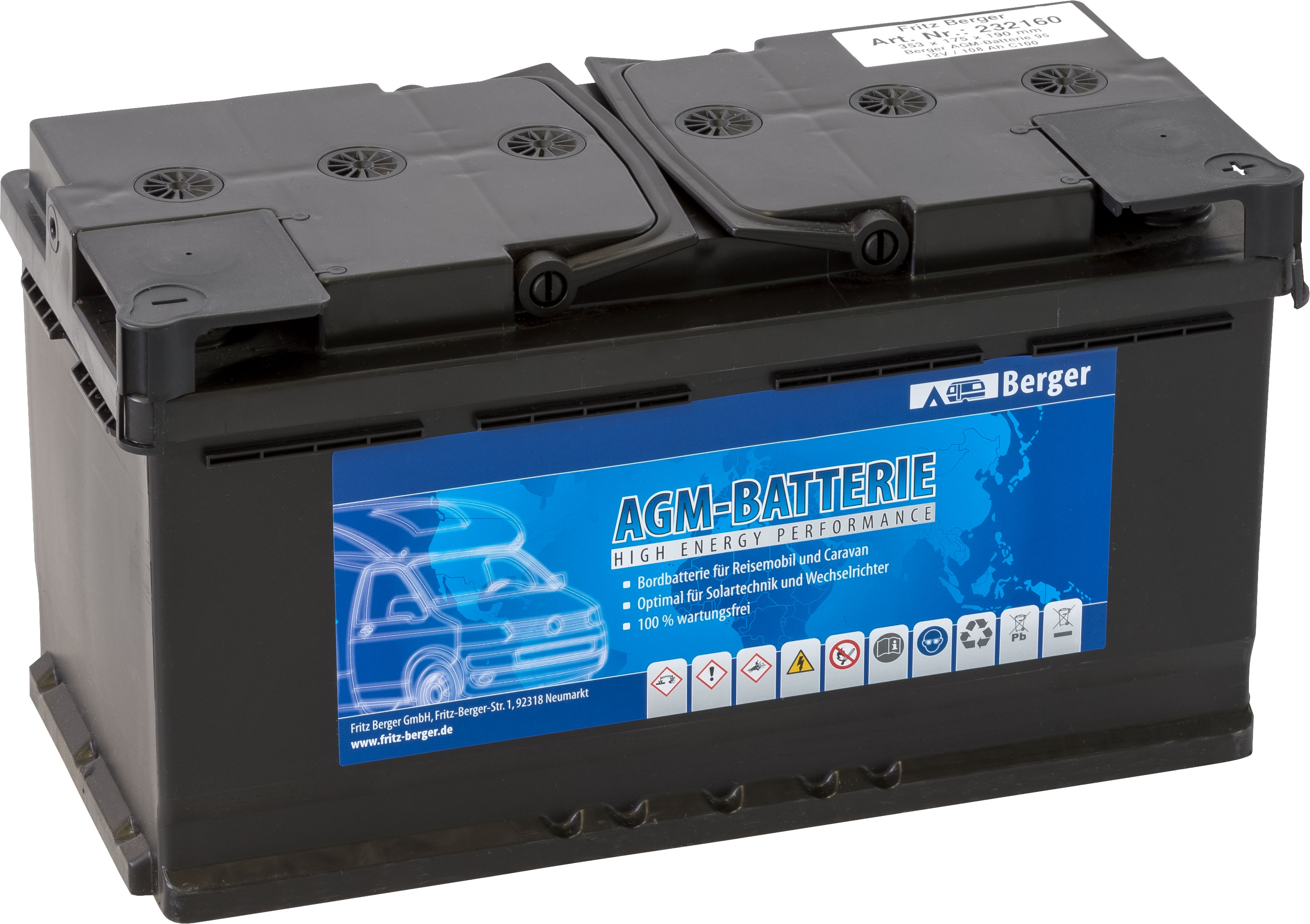Berger AGM Batterie LA70 - 12V / 70 Ah - Fahrzeug-Batterien