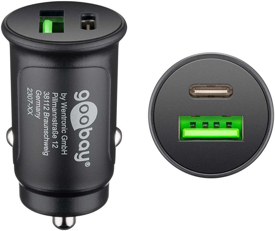 Goobay Dual-USB Auto Schnellladegerät USB-A und USB-C Power Delivery  - Batterie-Ladegeräte